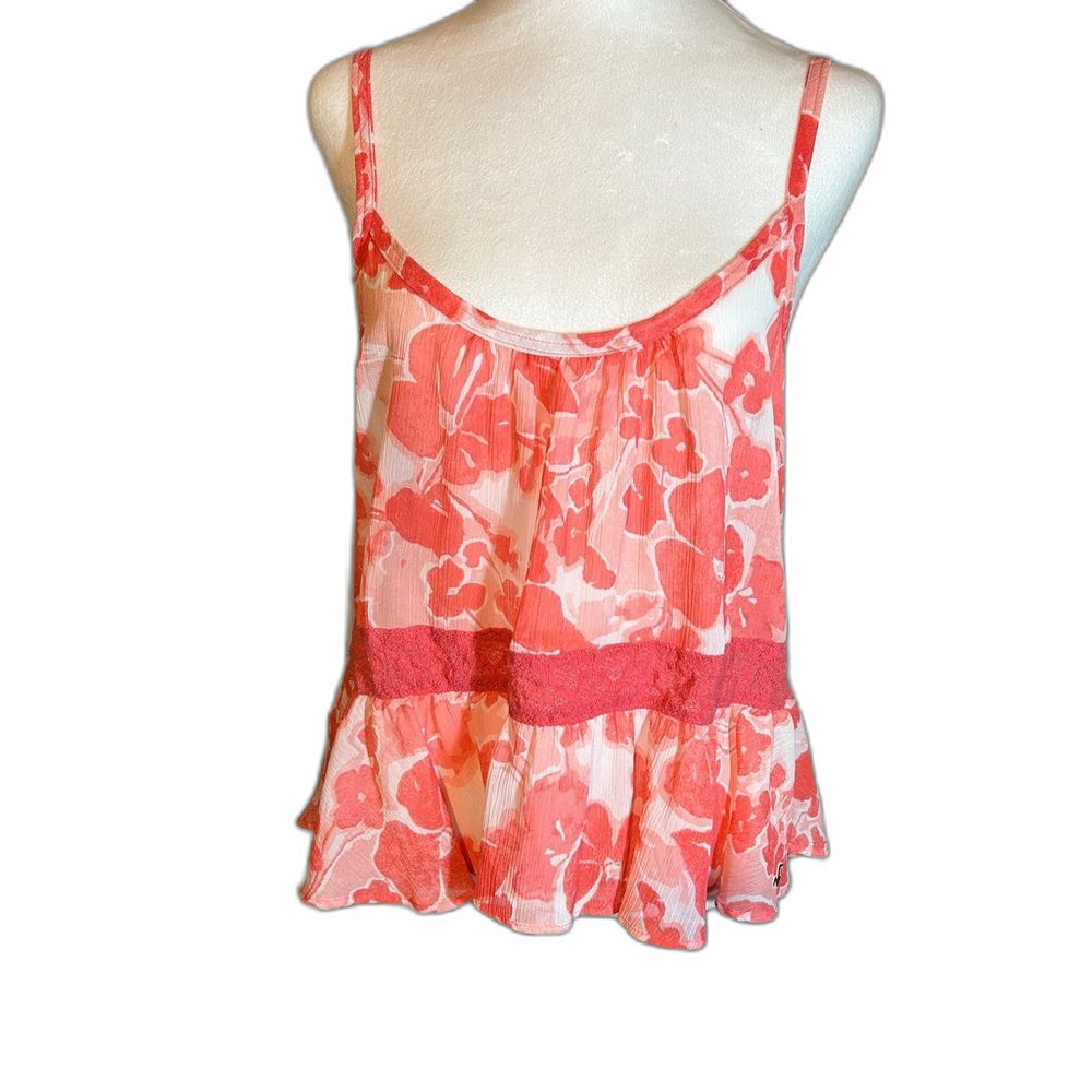 Vintage Y2K Hollister Coral Floral Babydoll Camisole Top, Size M Boho Cottagecor